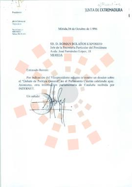 19961016_Mérida_Correspondencia a D. Román Bolaños Expósito