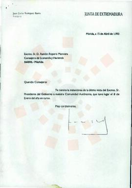 19930415_Mérida_Correspondencia a D. Ramón Ropero Mancera