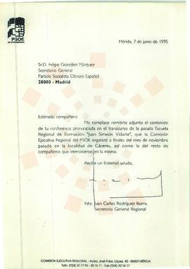 19950706_Mérida-Madrid_Correspondencia al Secretario General del Partido Socialista Obrero Español.