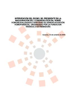 20051013_Cáceres_Intervención del Presidente en el I Congreso Estatal sobre Homosexualidad e Iden...