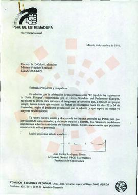 19931006_Mérida-Sarrebruck_Correspondencia al Ministro-Presidente de Sarre (Alemania).