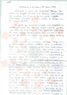 19920629_Navalmoral de la Mata_Correspondencia de Dña. Ángela Méndez a D. Felipe González