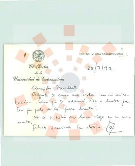 19920728_Correspondencia de D. César Chaparro Gómez