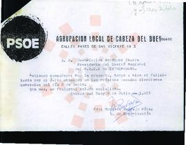 19930709_Cabeza del Buey_Correspondencia del Secretario de Organización del Partido Socialista Ob...