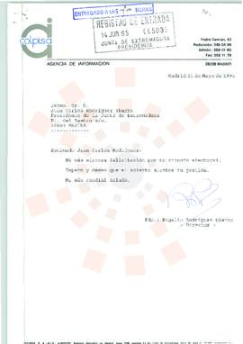 19950531_Madrid-Mérida_Correspondencia del Director de Colpisa Agencia de Información.