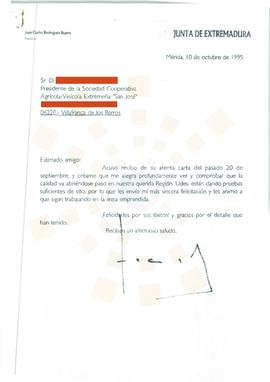 19951010_Mérida-Villafranca de los Barros_Correspondencia al Presidente de la Sociedad Cooperativ...