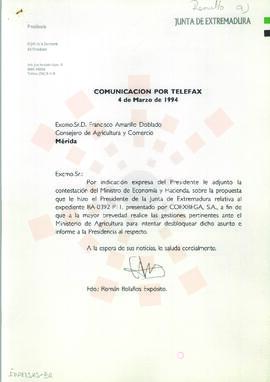 19940304_Mérida_Correspondencia de la Secretaría de la Presidencia de la Junta de Extremadura al ...