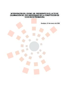 20020323_Badajoz_Intervención del Presidente en el XXV aniversario de la constitución de CCOO.
