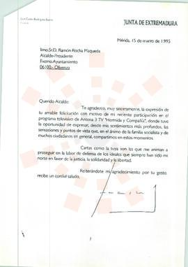 19950315_Mérida-Olivenza_Correspondencia al Alcalde-Presidente de Olivenza.