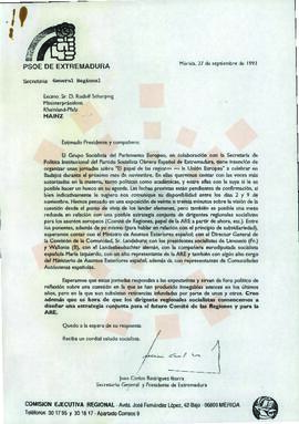 19930927_Mérida-Maguncia_Correspondencia al Ministro-Presidente de Renania-Palatinado (Alemania).