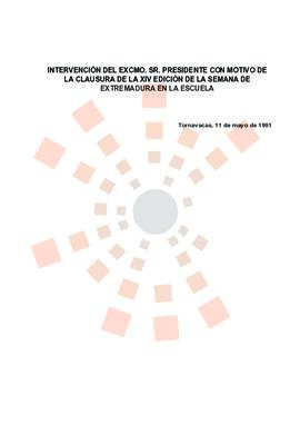 19910511_Tornavacas_Intervención del Presidente en la XIV Semana de Extremadura en la Escuela.