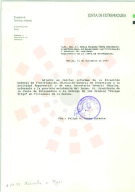 19931201_Mérida_Correspondencia interna de la Junta de Extremadura, de la Consejería de Economía ...