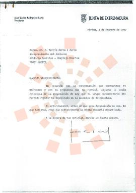 19920203_Mérida-Madrid_Correspondencia a D. Narcís Serra i Serra