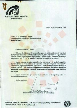 19931025_Mérida-Zaragoza_Correspondencia al Presidente de la Diputación Provincial de Aragón.