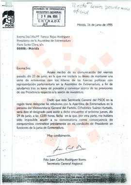 19950626_Mérida_Correspondencia a la Presidenta de la Asamblea de Extremadura.