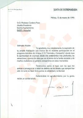 19950315_Mérida-Aceuchal_Correspondencia al Alcalde-Presidente de Aceuchal.