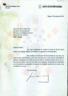 19930419_Mérida-Madrid_Correspondencia del Secretario General de Salud del Ministerio de Sanidad ...