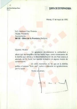 19950517_Mérida-Oliva de la Frontera_Correspondencia al Alcalde Presidente de Olva de la Frontera.