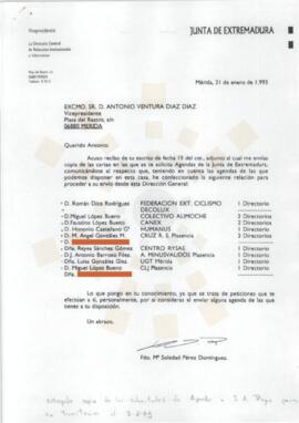 19930121_Mérida_Correspondencia interna de la Junta de Extremadura, de la Directora General de Re...