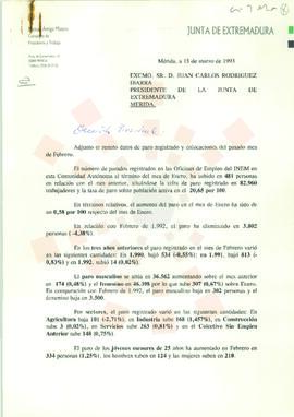 19930315_Mérida_Correspondencia del Consejero de Presidencia y Trabajo, referente al paro y coloc...