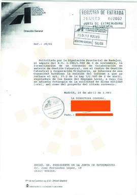 19930414_Madrid-Mérida_Correspondencia de la Directora General del Centro de Gestión Catastral y ...