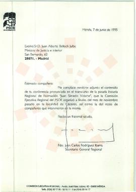 19950607_Mérida-Madrid_Correspondencia al Ministro de Justicia e Interior del Gobierno de España.