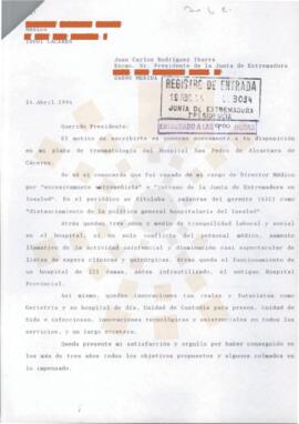 19940414_Cáceres-Mérida_Correspondencia del Ex-Director Médico del Hospital de Cáceres.