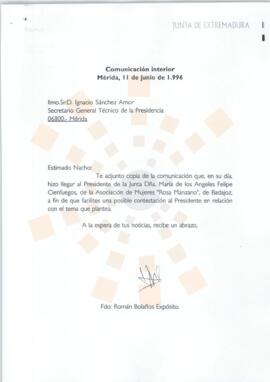 19960611_Mérida_Correspondencia de Román Bolaños Expósito a Ignacio Sánchez Amor