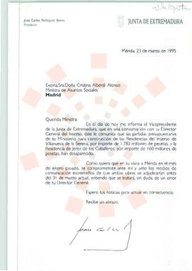 19950323_Mérida-Madrid_Correspondencia a la Ministra de Asuntos Sociales.