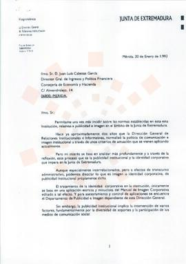 19930120_Mérida_Correspondencia interna de la Junta de Extremadura, de la Directora General de Re...