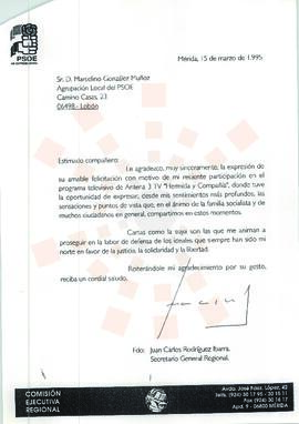 19950315_Mérida-Lobón_Correspondencia al Presidente de la Agrupación Local del PSOE de Lobón.