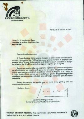 19931025_Mérida-Valencia_Correspondencia al Presidente de la Generalidad Valenciana.