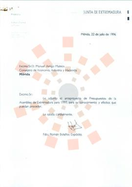 19960722_Mérida_Correspondencia de D. Román Bolaños Expósito a D. Manuel Amigo Mateos