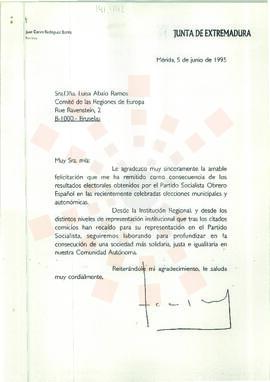 19950605_Mérida-Bruselas_Correspondencia a una miembro del Comité de las Regiones de Europa.