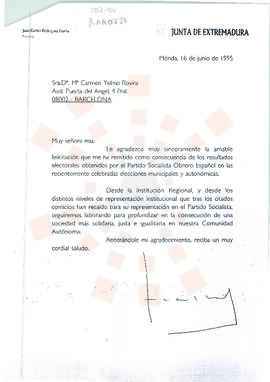 19950616_Mérida-Barcelona_Correspondencia a la Presidenta del Hogar Extremeño de Barcelona.