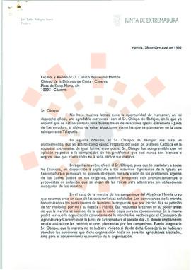 19921028_Mérida_Correspondencia del Presidente a D. Ciriaco Benavente Mateos