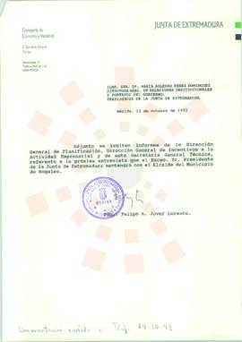 19931013_Mérida_Correspondencia interna de la Junta de Extremadura, de la Consejería de Economía ...