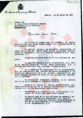 19930422_Madrid_Correspondencia del Ministro de Economía y Hacienda