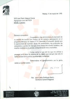 19950315_Mérida-Castuera_Correspondencia al Secretario General de la Agrupación Local del PSOE de...