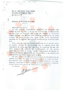 19920114_Badajoz_Correspondencia de D. Antonio Masa Godoy a D. José María Reino Amador