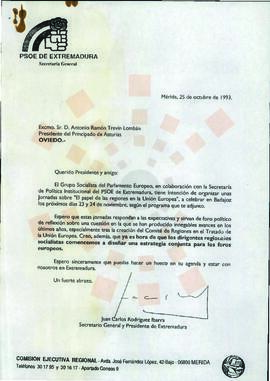 19931025_Mérida-Oviedo_Correspondencia al Presidente del Principado de Asturias.