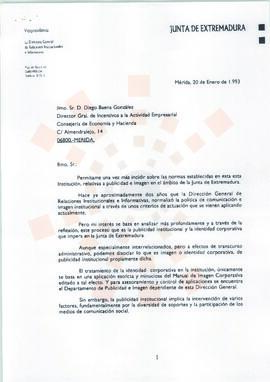 19930120_Mérida_Correspondencia interna de la Junta de Extremadura, de la Directora General de Re...