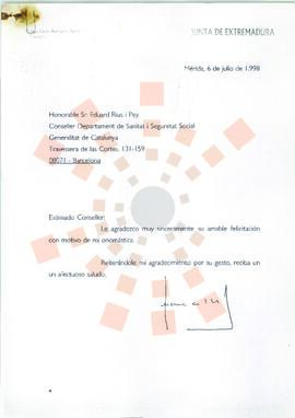 19980706_Mérida-Barcelona_Correspondencia a D. Eduard Rius i Pey