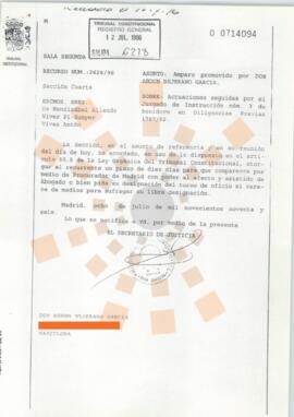 19960708_Madrid_Correspondencia del Secretario de Justicia a D. Abdon Bejarano García