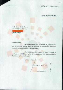 19930630_Mérida-Badajoz_Correspondencia al Jefe del Gabinete de Prensa de la Diputación Provincia...