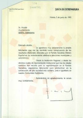 19950605_Mérida-Valdetorres_Correspondencia al Alcalde de Valdetorres.