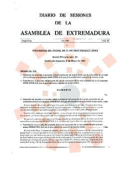 19870507_Diario de Sesiones de la Asamblea de Extremadura I Legislatura