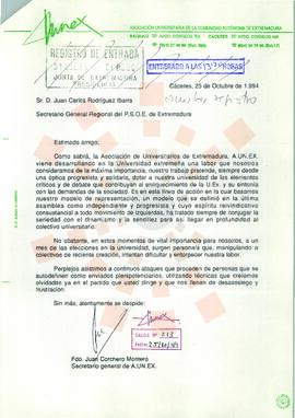 19941025_Cáceres_Correspondencia del Secretario General de la Asociación Universitaria de la Comu...