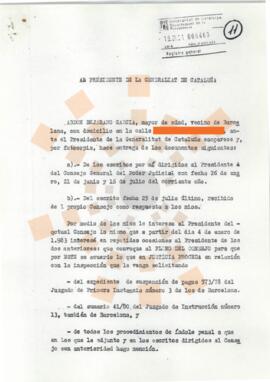 19950817_Barcelona_Correspondencia de D. Abdón Bejarano García al Presidente de la Generalitat de...