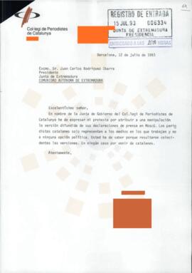 19930712_Barcelona_Correspondencia del Decano del Colegio de Periodistas de Cataluña.